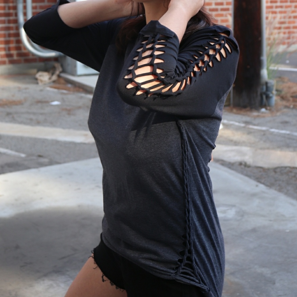 Batter Up Heather Black/Black Baseball Tee - Picture 7 of 8